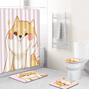 Funny Emoji Print <b>Bathroom</b> Rug <b>Set</b> Shower Curtain Toilet Cover Bath <b>Mat</b> 4 Piece - Product Image 5