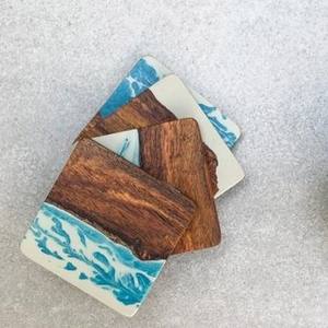 Sous-verres en bois nouvellement arrivés avec résine époxy bleue pour les boissons, sous-verres modernes pour bar, cuisine, maison, ensemble de sous-verres pour café et vin - Product Image 1