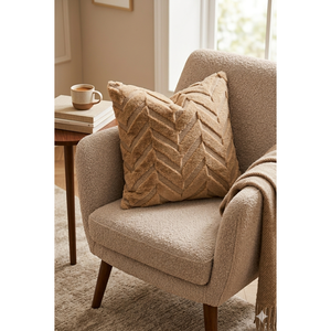 Zigzag Pattern Pillow Cover 100% Polyester Plush <b>Fabric</b> Cushion Cover in Mink Color - Product Image 1
