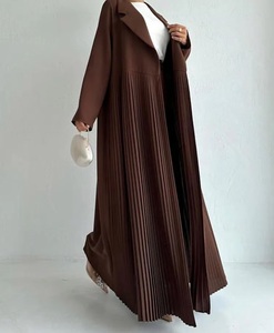 Long manteau en soie marron de luxe personnalisé vente en gros anti-rides Abaya pantalon assorti Dubaï vêtements islamiques adultes musulmans - Product Image 2