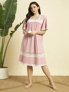 Chemise de nuit victorienne en dentelle 100% coton pour femmes, manches longues, longueur totale, tissu respirant, col rond, imprimé dégradé - Product Image 2