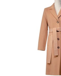 Manteau long en laine mélangée pour femmes avec ceinture, trench-coat décontracté d'hiver avec col à revers en beige camel, vêtements d'extérieur tendance OEM - Product Image 2