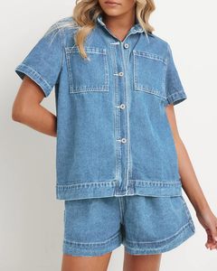 ชุดผ้ายีนส์สำหรับผู้หญิงชุดเสื้อผ้าเดนิมผ้าฝ้ายสไตล์สตรีทเสื้อผ้าฤดูร้อนสไตล์สตรีทเสื้อผ้าดีไซน์ใหม่สำหรับผู้หญิง - Product Image 3