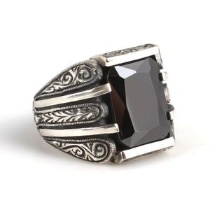925 Sterling Silver Handcrafted Men's <b>Ring</b> with Rectangular Onyx Stone and Pen Design Bezel Setting Gift - Product Image 2