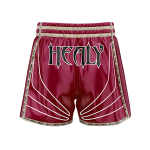 Pantalones Cortos de Boxeo Healy de Poliéster de Secado Rápido para Hombre, Rojos, Ropa Deportiva Cómoda con Logotipo Frontal Sublimado, para Artes Marciales - Product Image 2