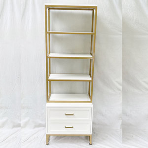 KS68130 Living Room Standing Type Bookshelf with Iron Frame and Rubber Wood Decorative Bookshelf with <b>Drawers</b> - Product Image 5