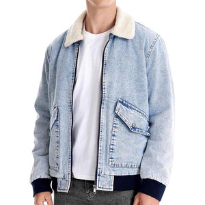 Servicio OEM elegante chaqueta vaquera azul para hombre con cremallera de piel puño elástico algodón hecho Streetwear chaqueta vaquera para hombre abrigo - Product Image 6