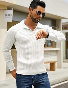 Logo personnalisé hommes coton à manches longues col polo sweat côtelé chandails en tricot pour hommes sweat-shirt d'hiver pour hommes - Product Image 5