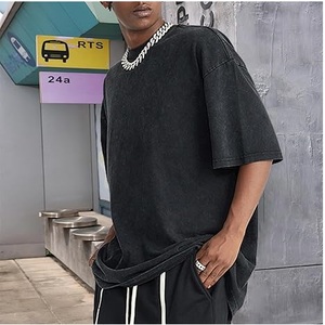 Vintage Stone Washed Plus Size Hip Hop Loose Fit Outerwear Custom Oversized <b>Drop</b> Shoulder Acid Wash T-Shirts For Men Breathable - Product Image 3