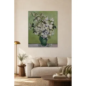 ภาพพิมพ์บนผ้าใบ "ดอกกุหลาบขาวในแจกันสีเขียว" ของฟิดา แวนโก๊ะ - Product Image 3