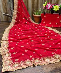 Nouveau look riche vêtements de mariage vichitra soie broderie travail saree femmes indiennes portent sari pas cher bas prix en gros surat apparelgarment - Product Image 3