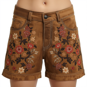 Pantalones Cortos de Cuero Bordados Tradicionales de Gamuza Desgastada Vintage, Personalizados al por Mayor, Fábrica OEM - Product Image 4