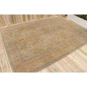 Tapis turc vintage 9,5x12,5 pi (290x381 cm), tapis en laine marron à motifs floraux - Product Image 1
