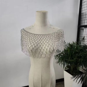 Elegante capa burlesca con hebras de cuentas lentejuelas hermosa silueta recta sujeta el cuello envoltura festiva para ocasiones de Club - Product Image 1