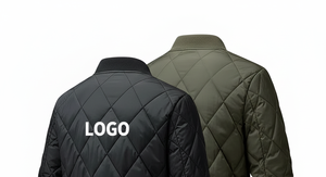 Mens Coated <b>Quilted</b> Bomber <b>Jacket</b> Lightweight Padded Zip-Up Winter Casual Front Custom Logo Diamond <b>Quilted</b> <b>Pattern</b> - Product Image 4