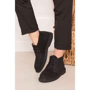 Botas de Ante Negras para Mujer, con Cordones, hasta el Tobillo, Tacón Plano de 5 cm, Plataforma Alta, Estilo Vaquero, para Otoño e Invierno, Hechas de Algodón - Product Image 1