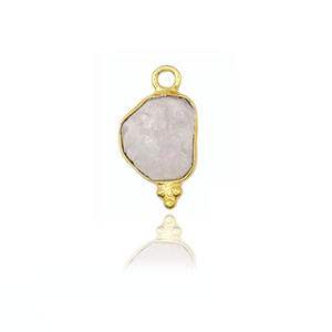 Quartz rose pierre brute pendentif or Vermeil 925 argent Sterling lunette ensemble breloque unique caution élégant bijoux cadeau pour elle - Product Image 1
