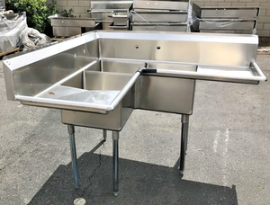Évier d'angle en acier inoxydable NEUF à 3 compartiments pour cuisine commerciale, restaurant, certifié NSF - Product Image 4
