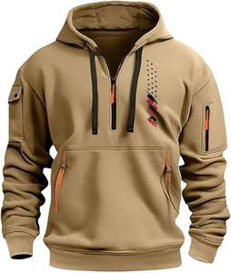 Sudadera táctica para hombre, sudadera con cremallera de cuarto sólido, Sudadera con capucha, bolsillos, entrenamiento, correr, tejido de lana hecho activo, industria deportiva - Product Image 4