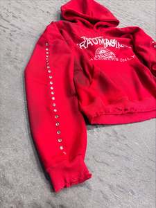 Oem Custom Streetwear 450 Gsm Heavyweight Screen Printed Distressed Vintage Acid Wash Sun Faded <b>Zip</b> <b>up</b> Rhinestone <b>Hoodies</b> - Product Image 2