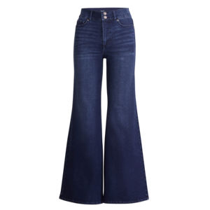 Ropa de calle personalizada, Pantalones de mujer elásticos holgados de pierna ancha azules ligeros, pantalones vaqueros desgastados rectos de mezclilla con fondo abierto para mujer - Product Image 1