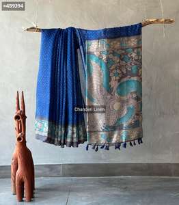 Dernier Sari traditionnel en tissu de lin épais Beautiful Bandhani Imprimé Ethnique exclusif Nuptiale Wear Trendy Women Girl - Product Image 3