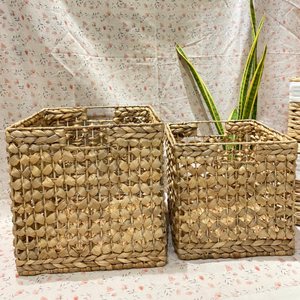 Panier en fibre naturelle motif fleur de jacinthe d'eau avec cadre en fer Organisateur de maison élégant et durable Organisateur de blanchisserie - Product Image 4