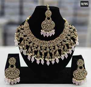 Conjunto de joyería nupcial de lujo de fabricante indio, collar étnico tradicional, pendientes y Mangtika, conjunto para mujer, diseño de moda - Product Image 5