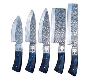 Juego de Cuchillos de Cocina de Acero de Damasco de 5 Piezas Hechos a Mano al por Mayor, Colección de Moda con Bolsa Enrollable de Madera y Cuero - Product Image 2