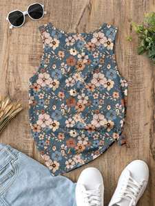 Trendy 2025 Floral Tank for Women Round Neck <b>Sleeveless</b> Style Slim Fit Perfect for Summer Fashion - Product Image 6