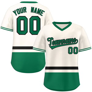 Maillot de softball personnalisable respirant à col en V, chemise de sport de baseball blanche et verte, nom d'équipe personnalisé, numéro, taille plus - Product Image 1