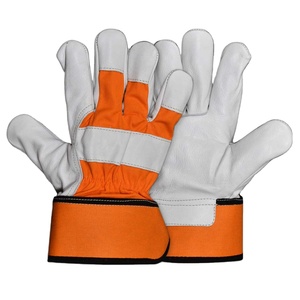 Guantes de seguridad PPE de cuero vacuno naranja, guantes canadienses para trabajos pesados. - Product Image 1
