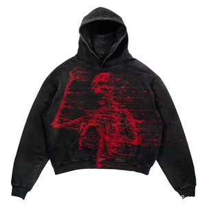 Sweat à capuche surdimensionné en coton avec logo personnalisé OEM, devant en tissu éponge, broderie, lavage à l'acide, impression DTG, vintage, délavé, pour homme - Product Image 1