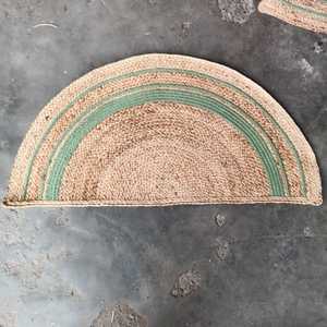 พรมถักลายครึ่งวงกลม DIVTIK DECOR ทำจากปอกระเจาและผ้าฝ้าย ดีไซน์ดอกไม้ทันสมัย สีเขียว ผลิตด้วยเครื่องจักร เป็นมิตรกับสิ่งแวดล้อม ไม่ลื่น ขนสั้น - Product Image 2