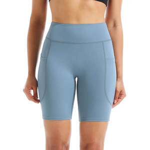 Shorts de cycliste taille haute pour femmes, shorts de yoga bleus, shorts de sport, vêtements de sport extensibles, bas de compression doux pour l'entraînement et la remise en forme - Product Image 1