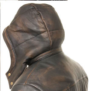 OEM ODM Service Men's Full Sleeve Hooded Collar Leather Jacket Product for Adults Winter Jacket - Product Image 4