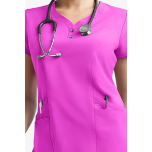 Women's Pink V-Neck Short Sleeve Medical <b>Scrub</b> <b>Top</b> Breathable Stretch Nurse Uniform <b>Top</b> with Pockets Hospital Doctor Nursing - Product Image 4