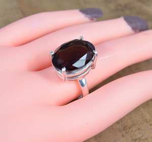 Quartz fumé 925 bague en argent sterling à facettes pierre précieuse cadeau de naissance de novembre pour anniversaire - Product Image 3