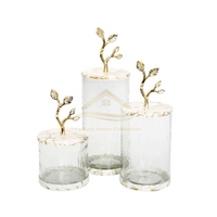 Nouvel ensemble de 3 boîtes rondes en métal doré et cadre en verre, design moderne, fantaisie, luxueux, plaqué or, de qualité supérieure