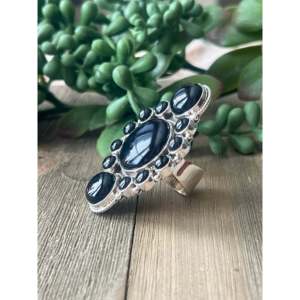 Southwest <b>Onyx</b> <b>Signet</b> <b>Ring</b> Sterling Silver Adjustable Rose Gold or Rhodium Plated - Product Image 4