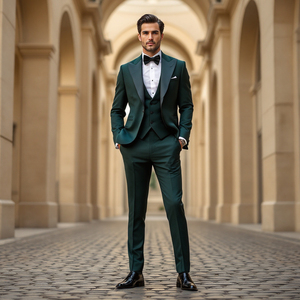 <span class=keywords><strong>3</strong></span>ピースグリーン新郎ウェディングスーツスリムフィットロングブレザーフォーマルプロム新郎タキシードカスタムスーツメンズ - Product Image 5