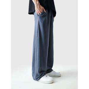 Pantalon cargo à taille élastique avec logo personnalisable, coupe droite, tendance, ajusté, délavé coloré, plissé décoratif, XL, bleu ardoise - Product Image 4