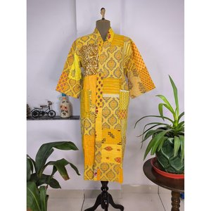 Handmade Reversible Cotton Kantha Kimono Boho <b>Printed</b> <b>Block</b> for Women for Summertime Sunlight Garden Robe Rversible Cousue La - Product Image 1