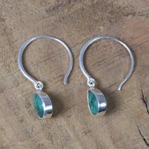 Boucles d'oreilles classiques pour femmes, bijoux en argent, style bohème, bijoux en argent sterling 925, pierre précieuse émeraude, boucles d'oreilles faites à la main, cadeau pour femme - Product Image 2