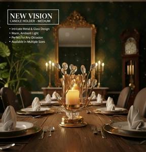 Porte-bougie élégant pour la décoration de la maison |   Porte-bougie en verre et métal de taille moyenne, pièce maîtresse de taille moyenne - Product Image 6