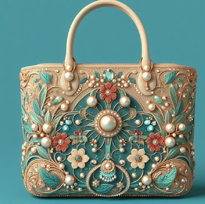 Royal gold wire-work handbag <b>studded</b> with emerald and ruby-colored stones. Bold available at wholesale prices - Product Image 4