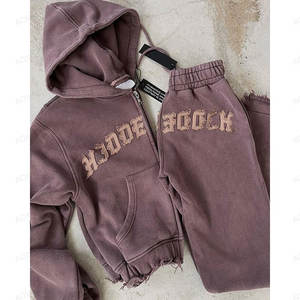 Custom Ribbed Wash 2-Piece Set Men Casual Long Sleeve <b>Zip</b> Crop <b>Tops</b> High Waist Legging Matching Winter Fitness Breathable High - Product Image 4