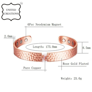 Bracelets simples en cuivre Bracelet magnétique de conception martelée promouvoir la circulation sanguine Bracelet de thérapie magnétique pour femmes hommes - Product Image 3