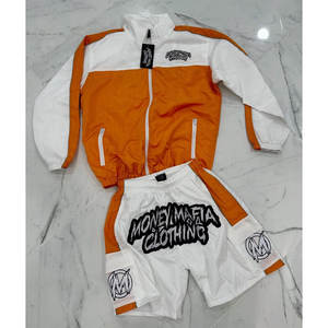 Ensemble de survêtement d'été personnalisé pour homme, coupe-vent court deux pièces, 100 % nylon, à capuche, sans coutures, streetwear, séchage rapide, vente en gros - Product Image 1