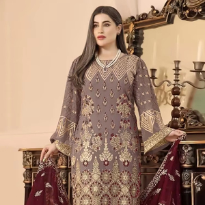 Nuevo traje pakistaní Heavy Fox Georgette con trabajo de secuencia de bordado colección semicosida - Product Image 1